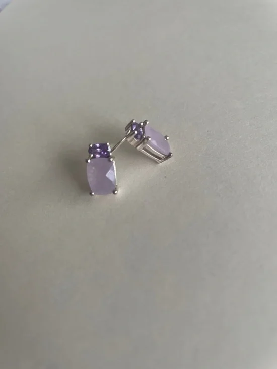 Vintage Sterling Silver Purple Quartz & Purple CZ Earrings - Picture 5 of 6
